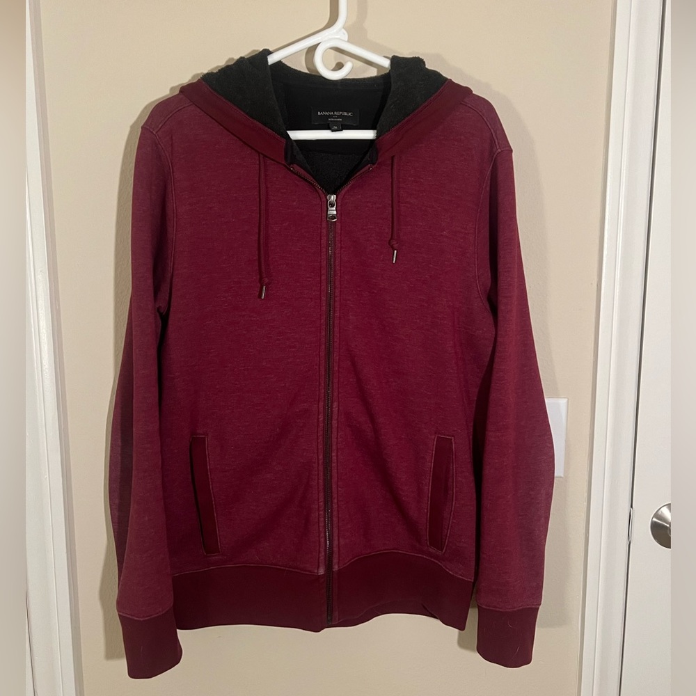 Banana Republic Maroon Ultra Warm Fleece Lined Zip Up Hoodie